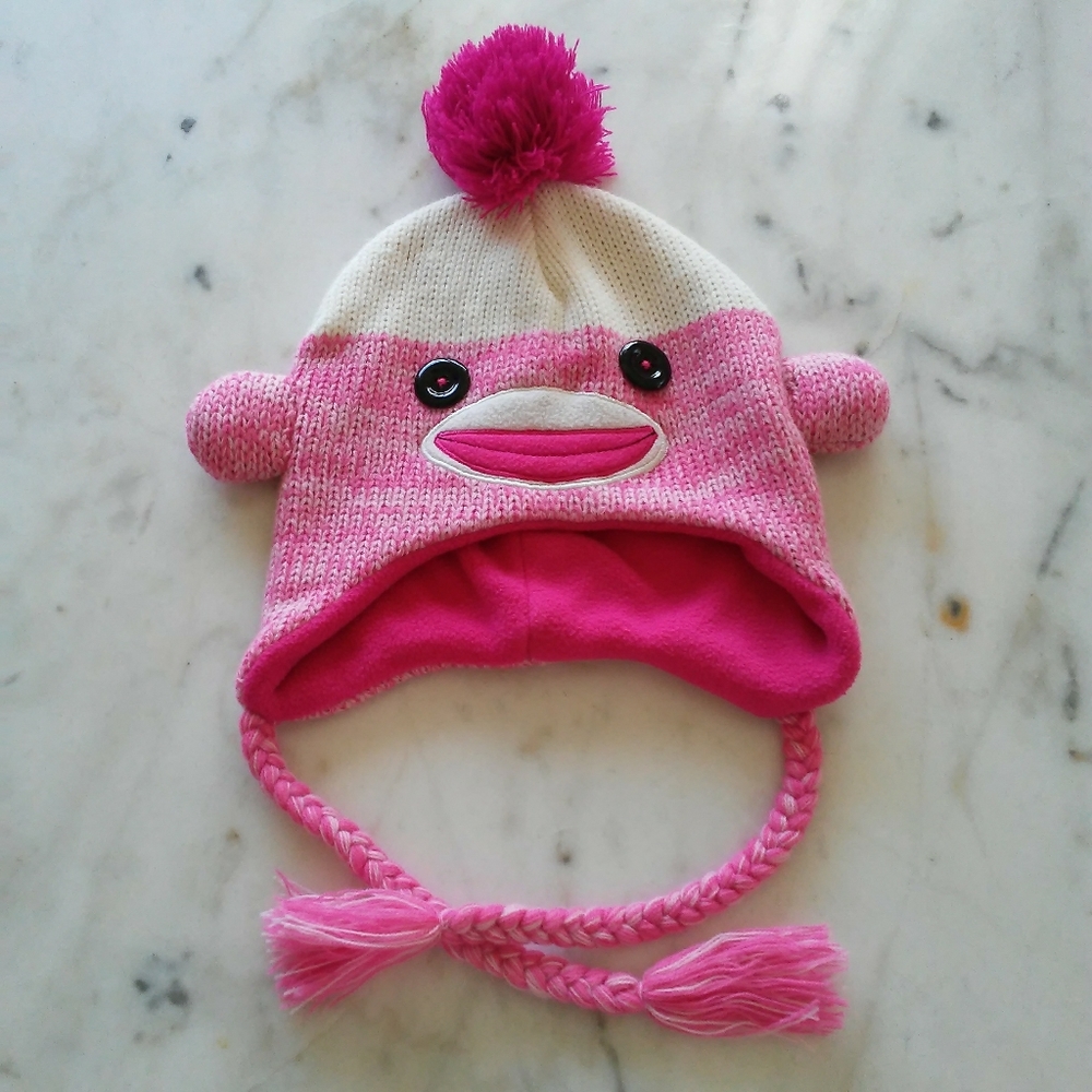 Knit Cap or Beanie - Pink Monkey